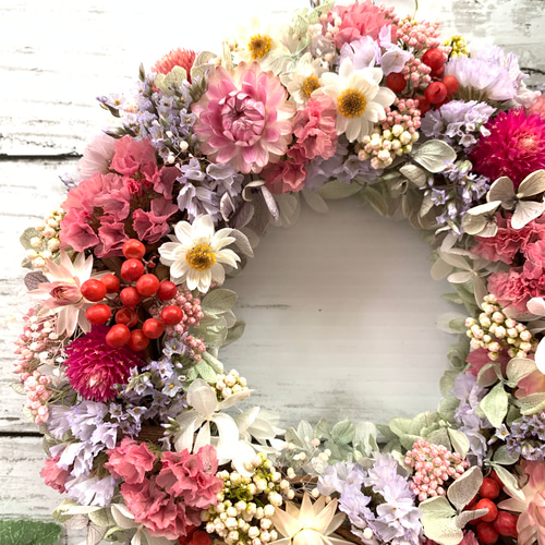 さわやかな季節に！】紅色のドライフラワーリース ♯ドライフラワー