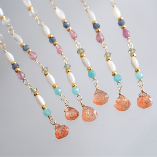 Orange sun stone long earring：サンストーン×ブルーサファイア