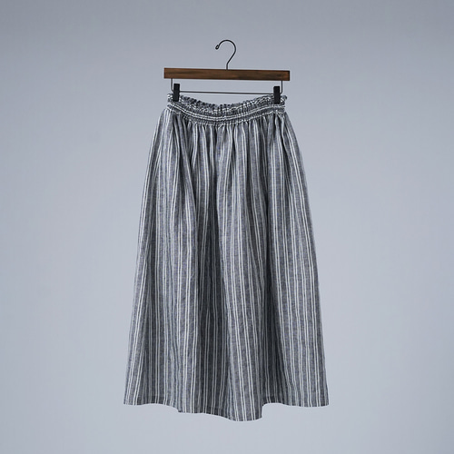 wafu】ふわっと 風でふくらむ リネンスカート / ストライプ