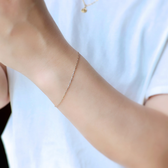 14KGF】つけっぱなしOK！細見え！極細チェーンブレスレット