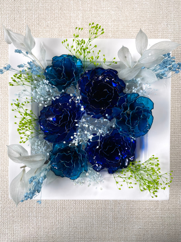 ブルーローズ 2way フレーム アメリカンフラワー／ディップアート