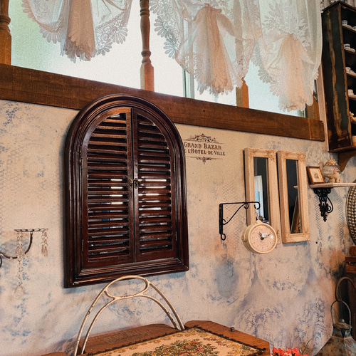 アンティークな部屋 ルーバーミラー 扉鏡 BLACK 大型 壁掛け鏡 窓型