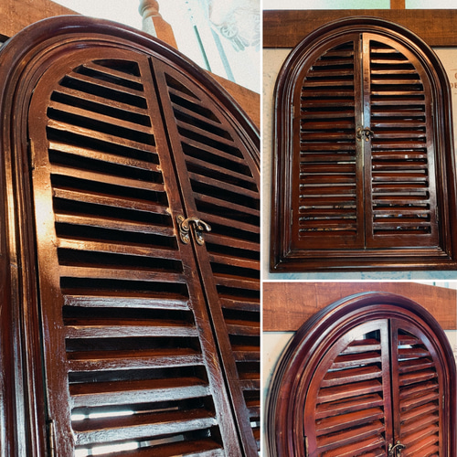 アンティークな部屋/ ルーバーミラー 扉鏡（ブラウン） 大型 壁掛け鏡