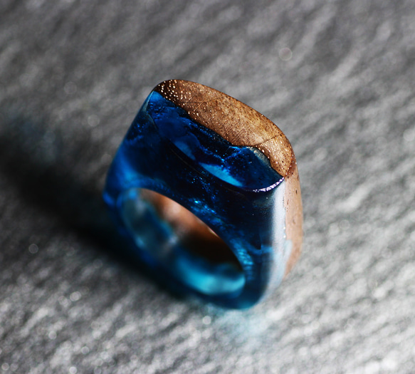 【免運費】藍色銀河～樹脂木戒指～ 第8張的照片