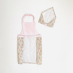 【サイズ130〜150】自分で着れるキッズエプロン 三角巾セット 小花柄×ピンク 4枚目の画像