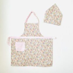 【サイズ130〜150】自分で着れるキッズエプロン 三角巾セット 小花柄×ピンク 3枚目の画像