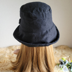 リネン帽子　ブラック★ひとつ持っていると便利なプレーン帽子★くるみボタン　リネン100% 13枚目の画像