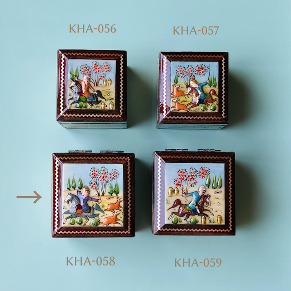 ペルシャの象嵌細工（寄木細工） 小箱　正方形 M （7ｃｍ）【ハータムカーリー058】 12枚目の画像