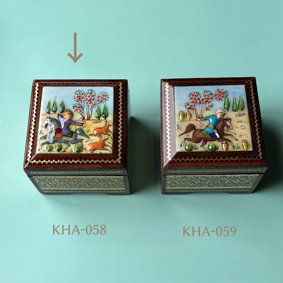 ペルシャの象嵌細工（寄木細工） 小箱　正方形 M （7ｃｍ）【ハータムカーリー058】 11枚目の画像