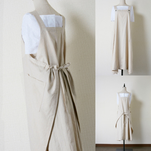 再販⭐︎エプロンドレス /コットンリネン/ロング/後ろ姿が可愛い