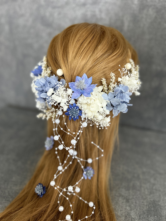 ヘッドドレス 髪飾り 結婚式 成人式 卒業式 パール 紫陽花 ヘアアクセサリー 5枚目の画像