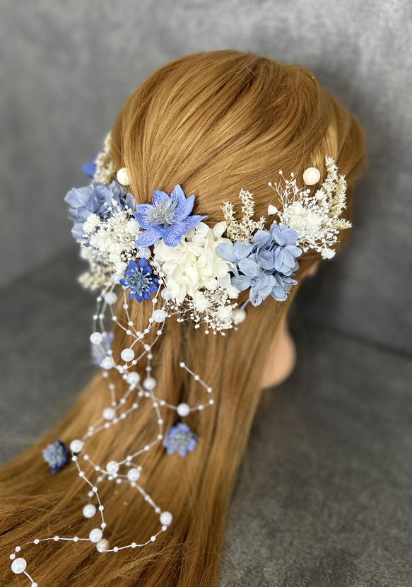 ヘッドドレス 髪飾り 結婚式 成人式 卒業式 パール 紫陽花 ヘアアクセサリー 2枚目の画像