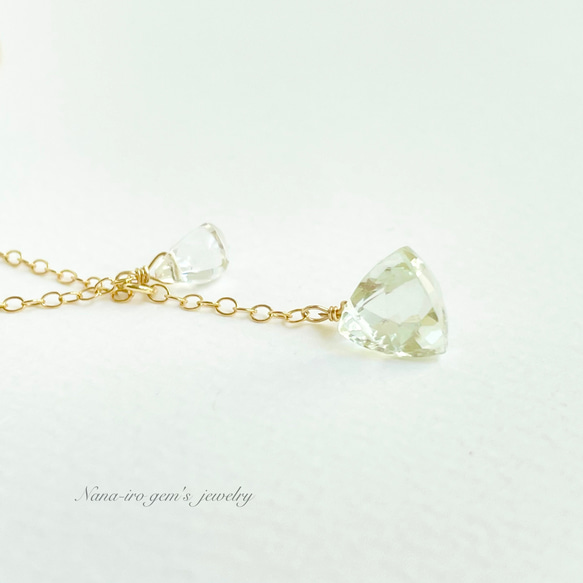 14kgf green amethyst × crystal necklace 1枚目の画像