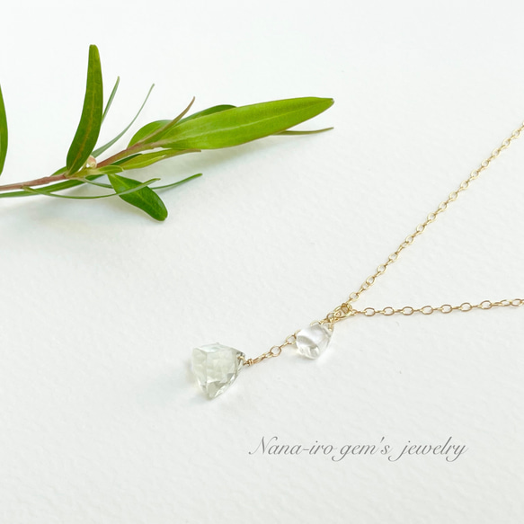 14kgf green amethyst × crystal necklace 6枚目の画像