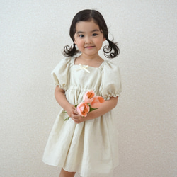 ガーゼ Gauze# リネンフリルカラー パフスリーブワンピース ベージュ ガーゼ Gauze# リネンフリルカラー パフスリーブワンピース ベージュ