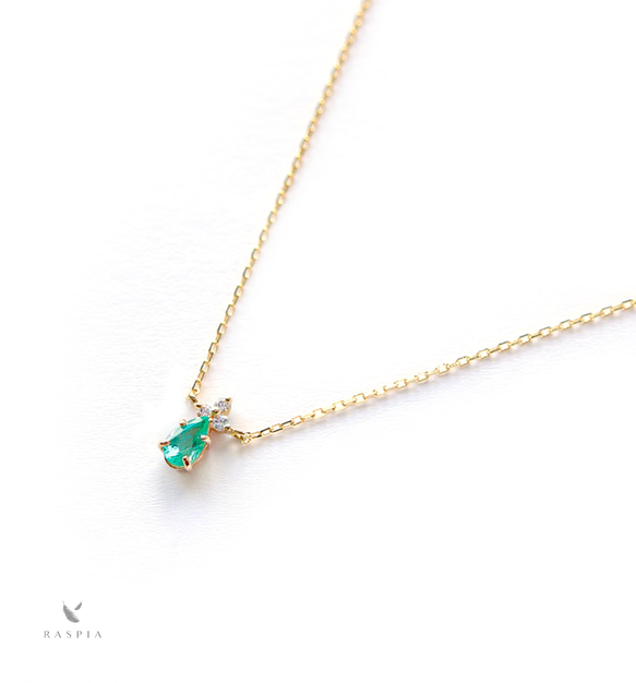 K18エメラルド＆ダイヤモンドのネックレス ~Ello Lilas~ 5月誕生石 1枚目の画像