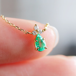 K18 祖母綠 &amp; 鑽石項鍊 ~Ello Lilas~ 五月生日石 第4張的照片