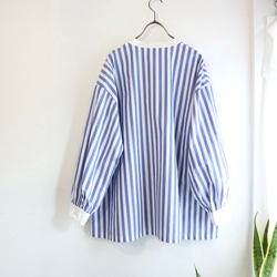 front gather blouse  (organic cotton blue stripe) 4枚目の画像