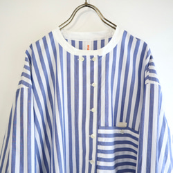 front gather blouse  (organic cotton blue stripe) 2枚目の画像