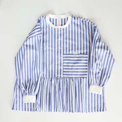 front gather blouse  (organic cotton blue stripe) 6枚目の画像