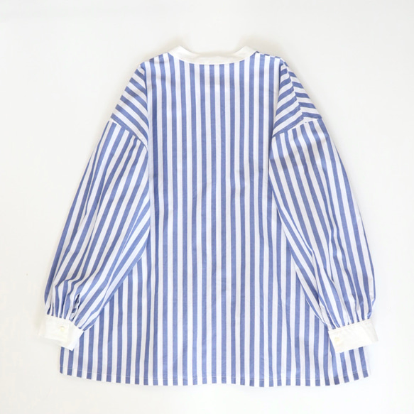 front gather blouse  (organic cotton blue stripe) 9枚目の画像