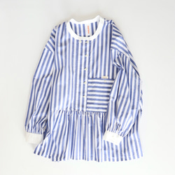 front gather blouse  (organic cotton blue stripe) 8枚目の画像