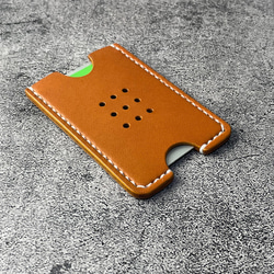 【手縫】Suica・PASMO用キャメル色本革カードケース（生成り麻糸） 6枚目の画像