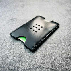 【手縫】Suica・PASMO用黒色本革カードケース（黒麻糸） 3枚目の画像