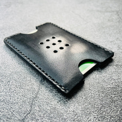【手縫】Suica・PASMO用黒色本革カードケース（黒麻糸） 10枚目の画像