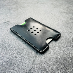 【手縫】Suica・PASMO用黒色本革カードケース（黒麻糸） 6枚目の画像