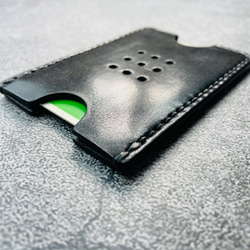 【手縫】Suica・PASMO用黒色本革カードケース（黒麻糸） 12枚目の画像