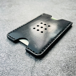 【手縫】Suica・PASMO用黒色本革カードケース（黒麻糸） 8枚目の画像