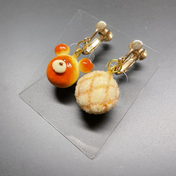 《受注生産》くまパンとメロンパンイヤリング/ピアス　フェイクスイーツ 9枚目の画像