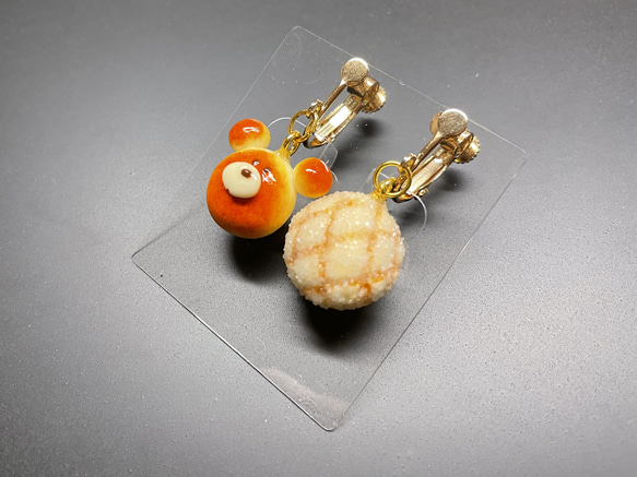 《受注生産》くまパンとメロンパンイヤリング/ピアス　フェイクスイーツ 9枚目の画像