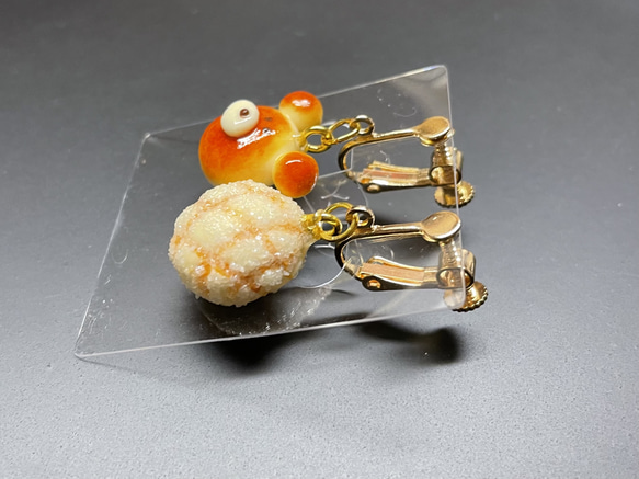 《受注生産》くまパンとメロンパンイヤリング/ピアス　フェイクスイーツ 12枚目の画像