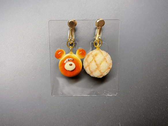 《受注生産》くまパンとメロンパンイヤリング/ピアス　フェイクスイーツ 8枚目の画像