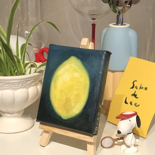 絵画　額付( 青緑＋金色の枠 )油絵uF6-063304　静物 レモン 絵画 インテリア 油絵 uF6-063304 静物（レモンと器） - メルカリ