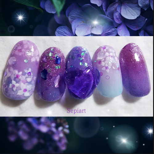 ネイルチップ☆付け爪~ジェルネイル/紫陽花~アジサイ~×マグネット×3D