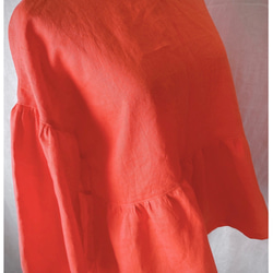 亞麻蓬鬆袖束腰上衣落肩★橙色 第18張的照片