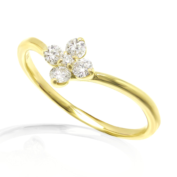 K18 黃金美麗天然石材 H&amp;C 鑽石花朵圖案成人可愛精緻時尚戒指 第1張的照片
