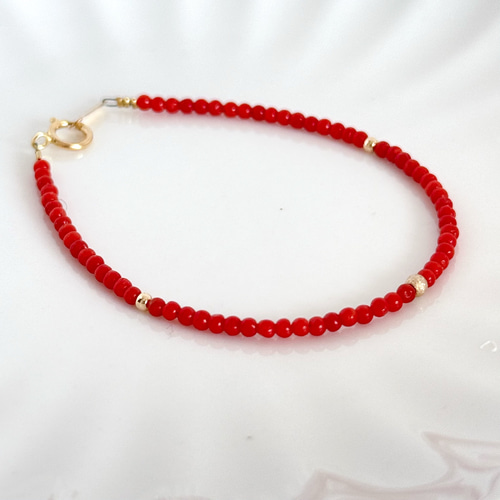 天然赤珊瑚の小粒シンプルブレスレット 14kgf イタリア サルディーニャ