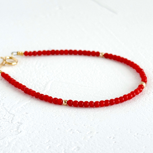 天然赤珊瑚の小粒シンプルブレスレット 14kgf イタリア サルディーニャ