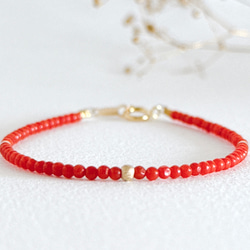 天然赤珊瑚の小粒シンプルブレスレット 14kgf イタリア サルディーニャ