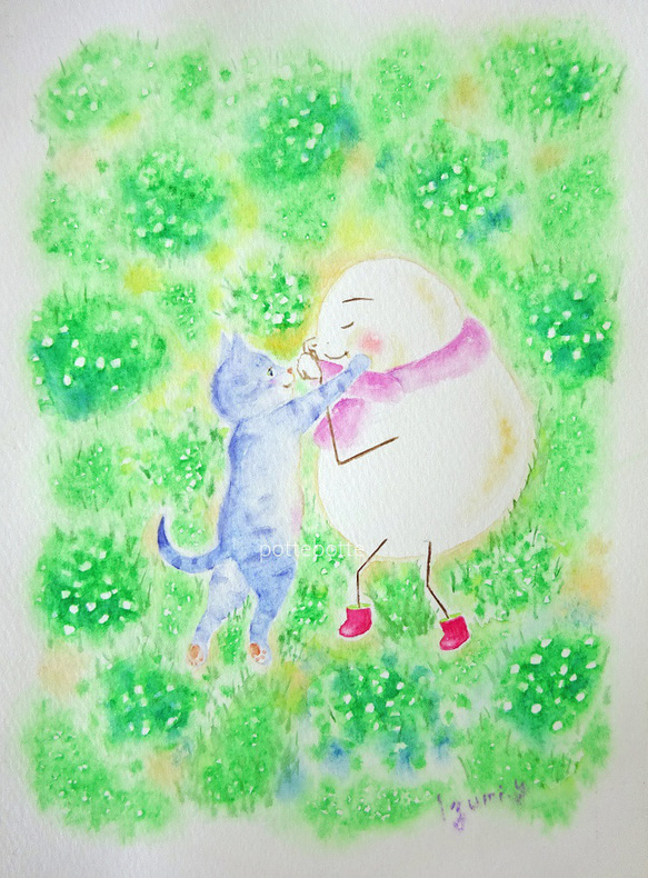 【原画】ほっぺたⅡ / ポテとゆきだるまん 2021.04.07～ 水彩画　Refait.2021　no.135 1枚目の画像