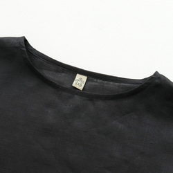 亞麻圓領喇叭罩衫身體罩 3/4 袖 T 卹（黑色）TP21。 第8張的照片