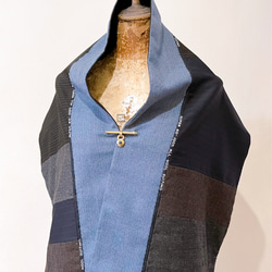 スカーフNo.316*偶爾著運動風的西裝男士*設計師手作古董西裝毛料拼接藍咖啡色塊撞色圍巾 披肩 第11張的照片