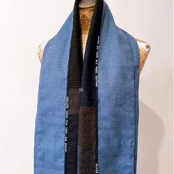 スカーフNo.316*偶爾著運動風的西裝男士*設計師手作古董西裝毛料拼接藍咖啡色塊撞色圍巾 披肩 第4張的照片