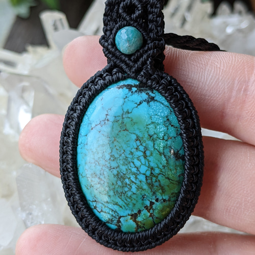 ☆チベタンターコイズ・ターコイズ・トルコ石☆マクラメ編みネックレス