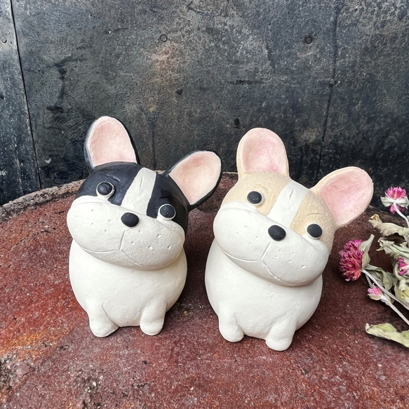 フレンチブルドッグ　(パイド）　O-400-1　　陶製　/French bulldog/法國鬥牛犬 10枚目の画像