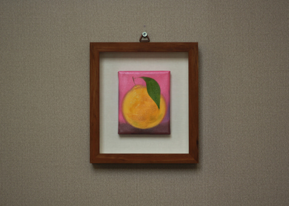 絵画 ピンク ゆず 柚子 ミニキャンバス 油彩画 フレーム付き 絵画